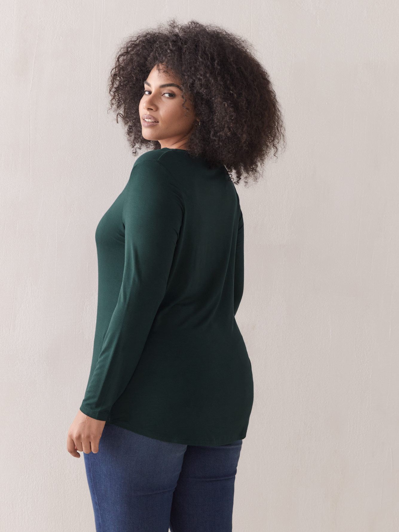 Long-Sleeve V-Neck T-Shirt - Addition Elle | Penningtons