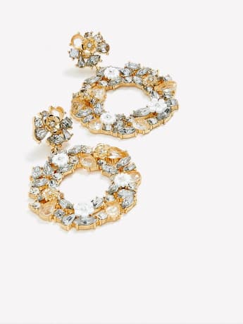 Boucles d'oreilles anneaux avec fleurs et pierres de fantaisie - Addition Elle