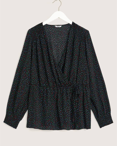 Printed Long-Sleeve Blouse with Wrap Neckline