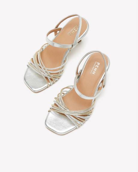 Extra Wide Width, Metallic Strappy Sandal with Kitten Heel
