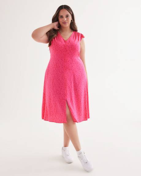 Robe boutonnée à manches courtes arrondies, tissu responsable