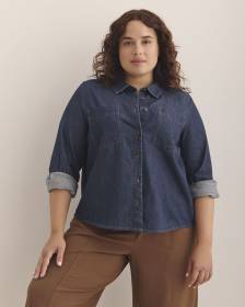 Medium-Wash Denim Shirt with Pockets