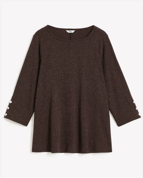 Ribbed Knit Swing Top with Buttons at Sleeves