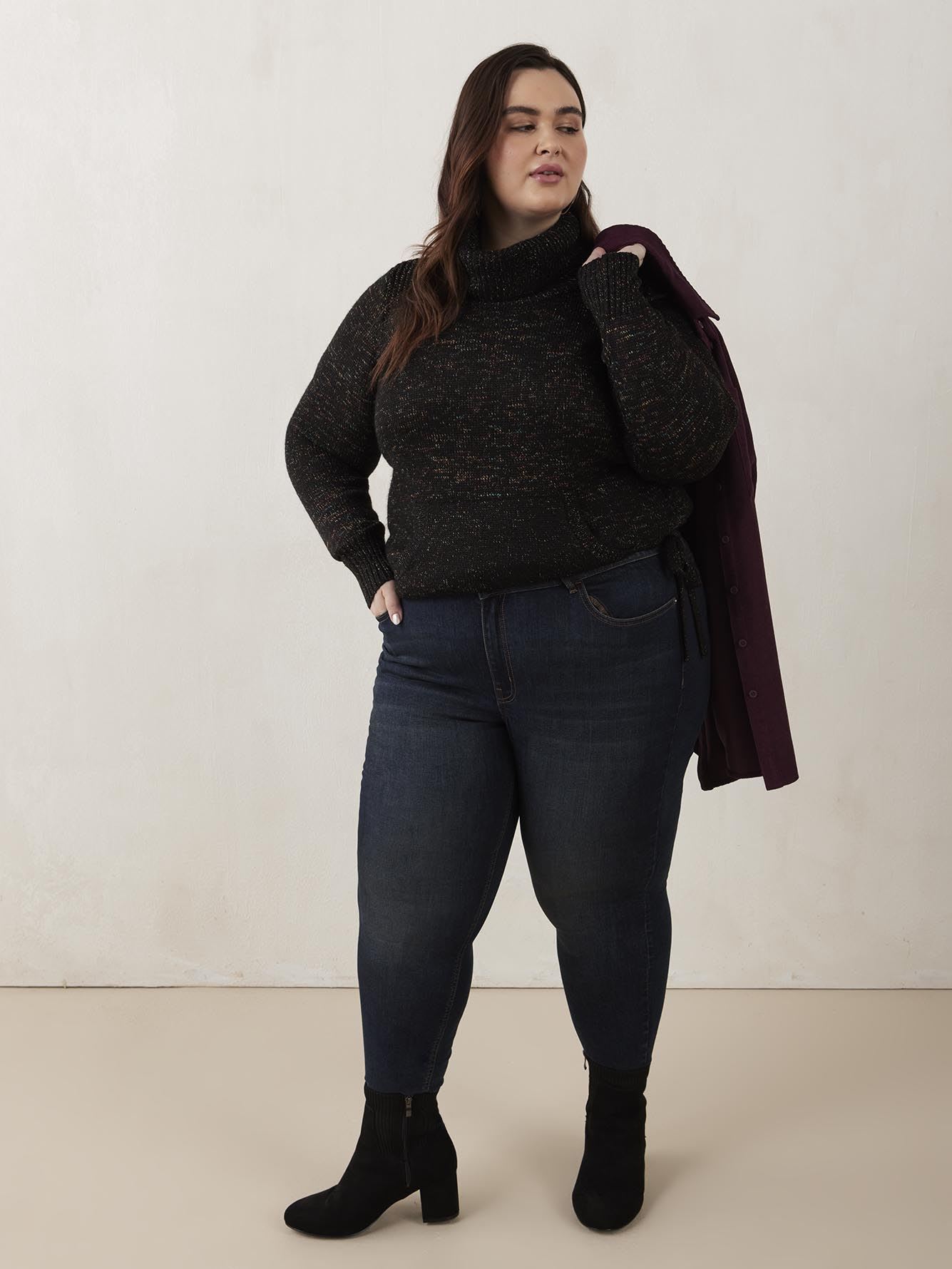 Plus size black cowl neck sweater sale