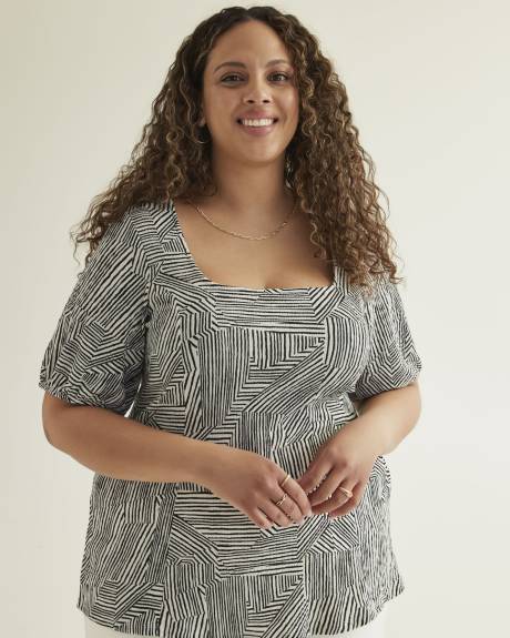 Bustier Knit Top With Balloon Sleeves