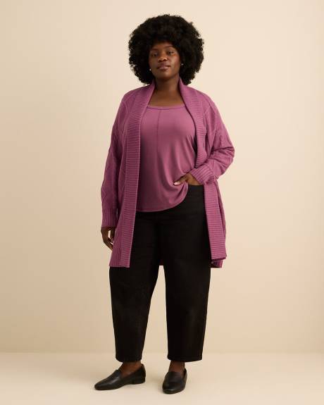Tunic Sweater Cardigan with Cable Stitch Details