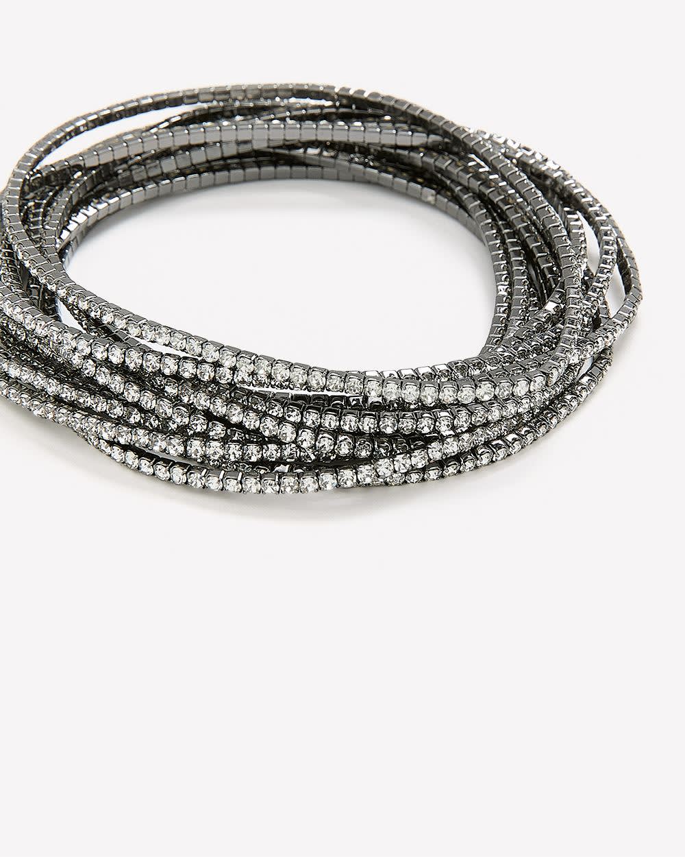 Dainty Black Rhinestone Stretch Bracelets, Set of 12