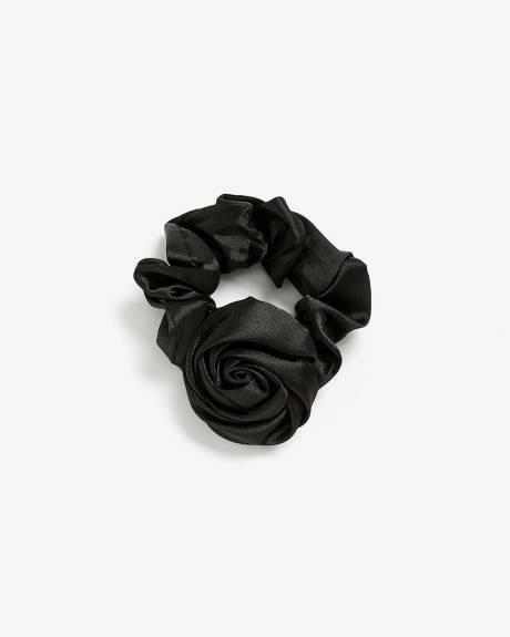 Black Satin Scrunchie with Rose Flower