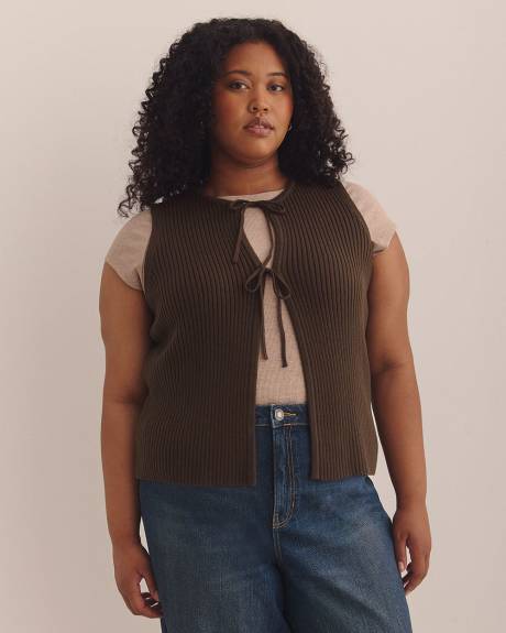 Sleeveless Sweater Vest with Tie-Front