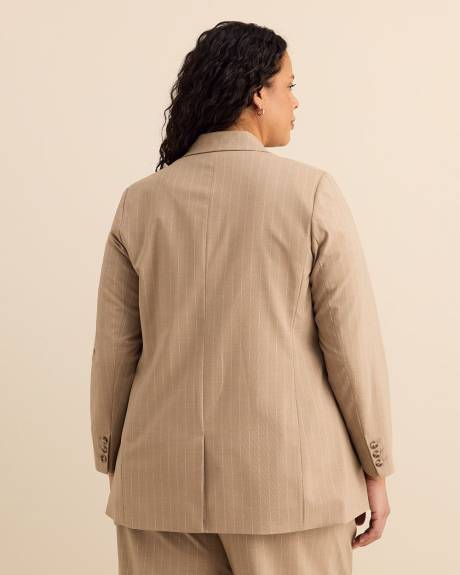 Veston beige ray&eacute; &agrave; simple boutonnage