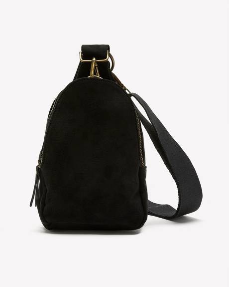 Black Faux Suede Sling Bag