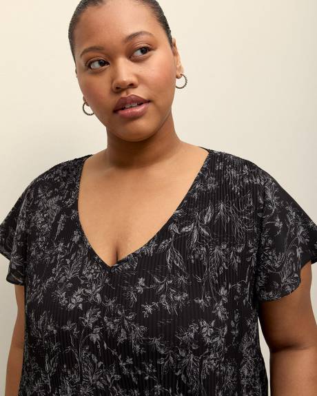 Responsible, Pleated V-Neck Blouse with Short Flutter Sleeves