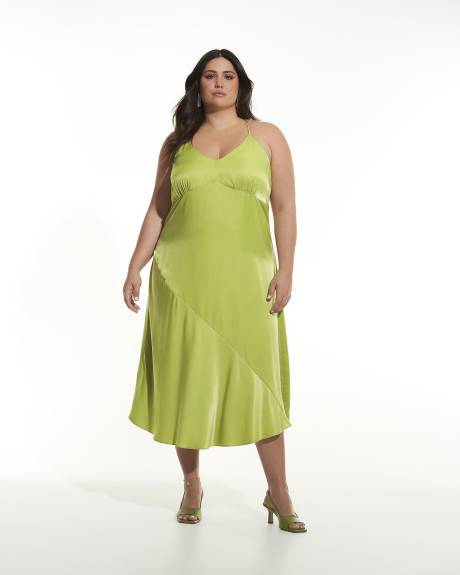 Satin Slip Midi Dress with Rhinestones Straps - Addition Elle