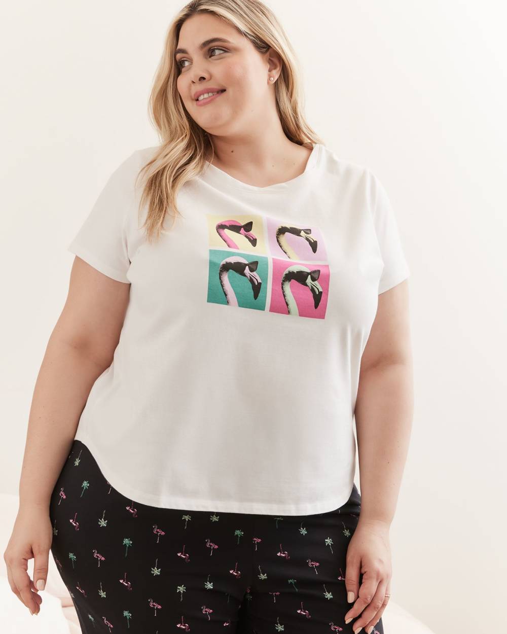 Cotton Pyjama Tee, Flamingo Print - ti VOGLIO