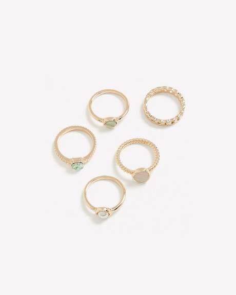 Golden Fancy Rings with Coloured Stones, Set of 5