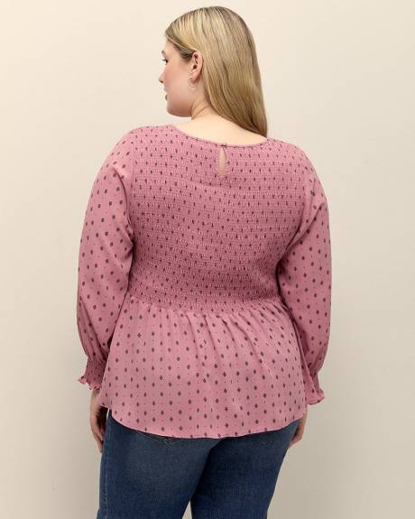 Blouse imprimé avec smocks à motif, tissu responsable