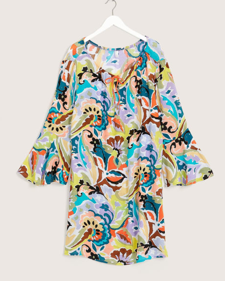 Printed Bell-Sleeve Tunic Swim Cover-Up - Anne Cole