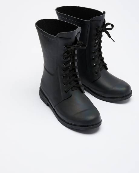 Extra Wide Width, Black Lace-Up Rain Boots