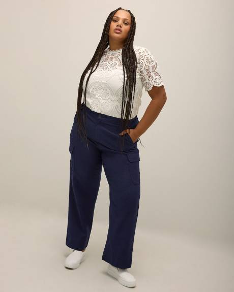 Blue Wide-Leg Casual Cargo Pant
