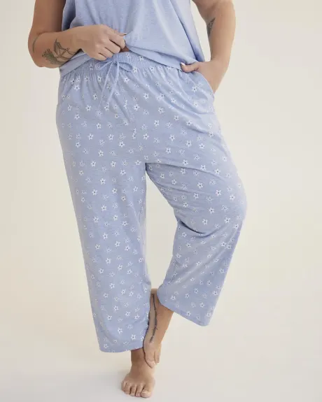 Pantalon de pyjama court imprimé à jambe droite, petites fleurs - ti VOGLIO