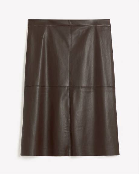 Brown Faux Leather Midi Skirt