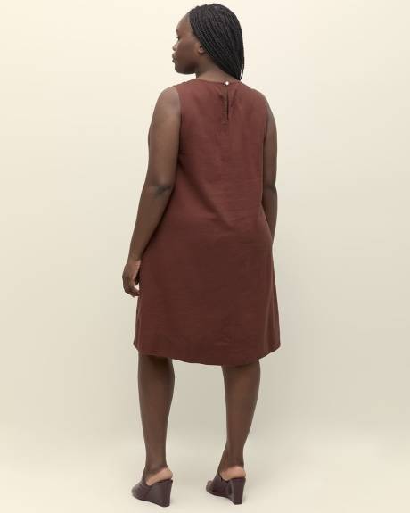 Linen Blend V-Neck A-Line Dress
