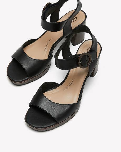 Wide Width, Black Block Heel Sandal with Riptape Closure - Clarks