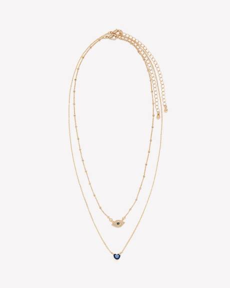 Collier court doré avec mauvais oeil, ens. de 2