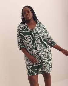 Foliage-Print Cotton Swim Cover-Up Tunic Shirt
