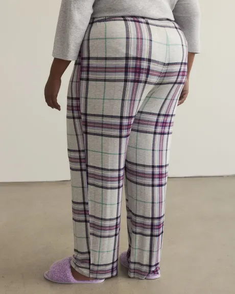 Printed Straight-Leg Pyjama Pant, Plaid Pattern - tiVOGLIO