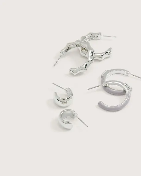 Mini boucles d'oreilles anneaux assorties, ens. de 3