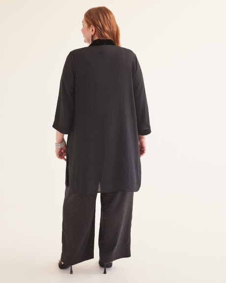 Long Black Kimono Sleeve Overpiece with Velvet Trim | Penningtons