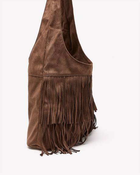 Sac fourre-tout en faux suède cognac avec franges