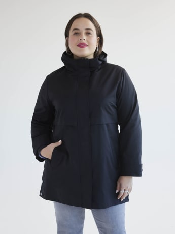 Manteau imperméable à capuche avec ourlet asymétrique