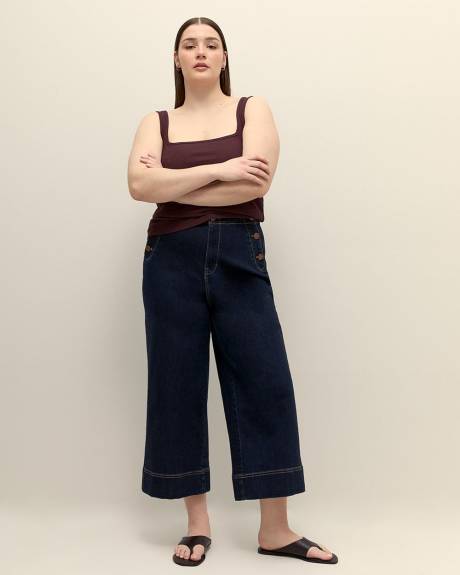 Jean écourté taille haute à jambe très évasée style marin - Addition Elle