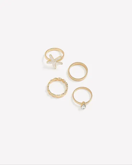 Golden Rings with Starfish, Set of 4