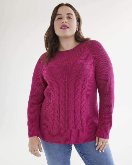 Pull uni en tricot torsadé avec encolure ronde