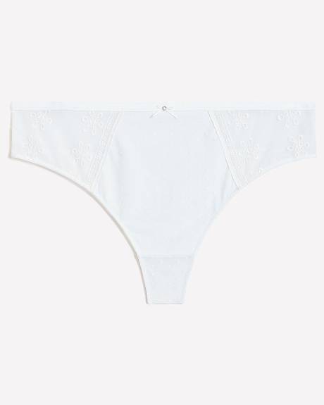Culotte tanga blanche avec broderie anglaise - Déesse Collection