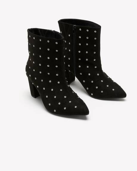Extra Wide Width, Black Heeled Bootie with Rhinestone Studs