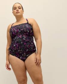 Culotte de maillot taille haute réversible à motif de feuilles, coupe cheeky