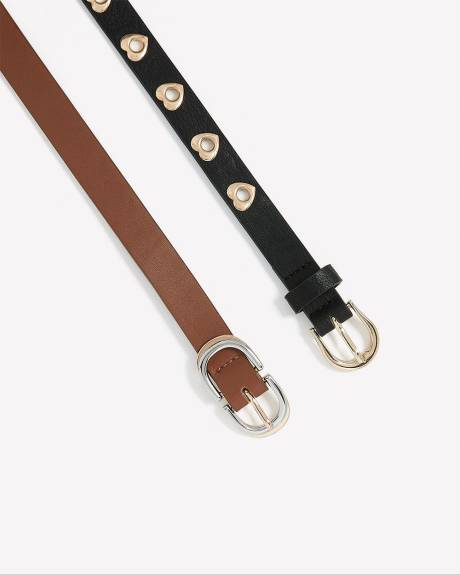 Skinny Belts with Heart-Shape Eyelets, Set of 2