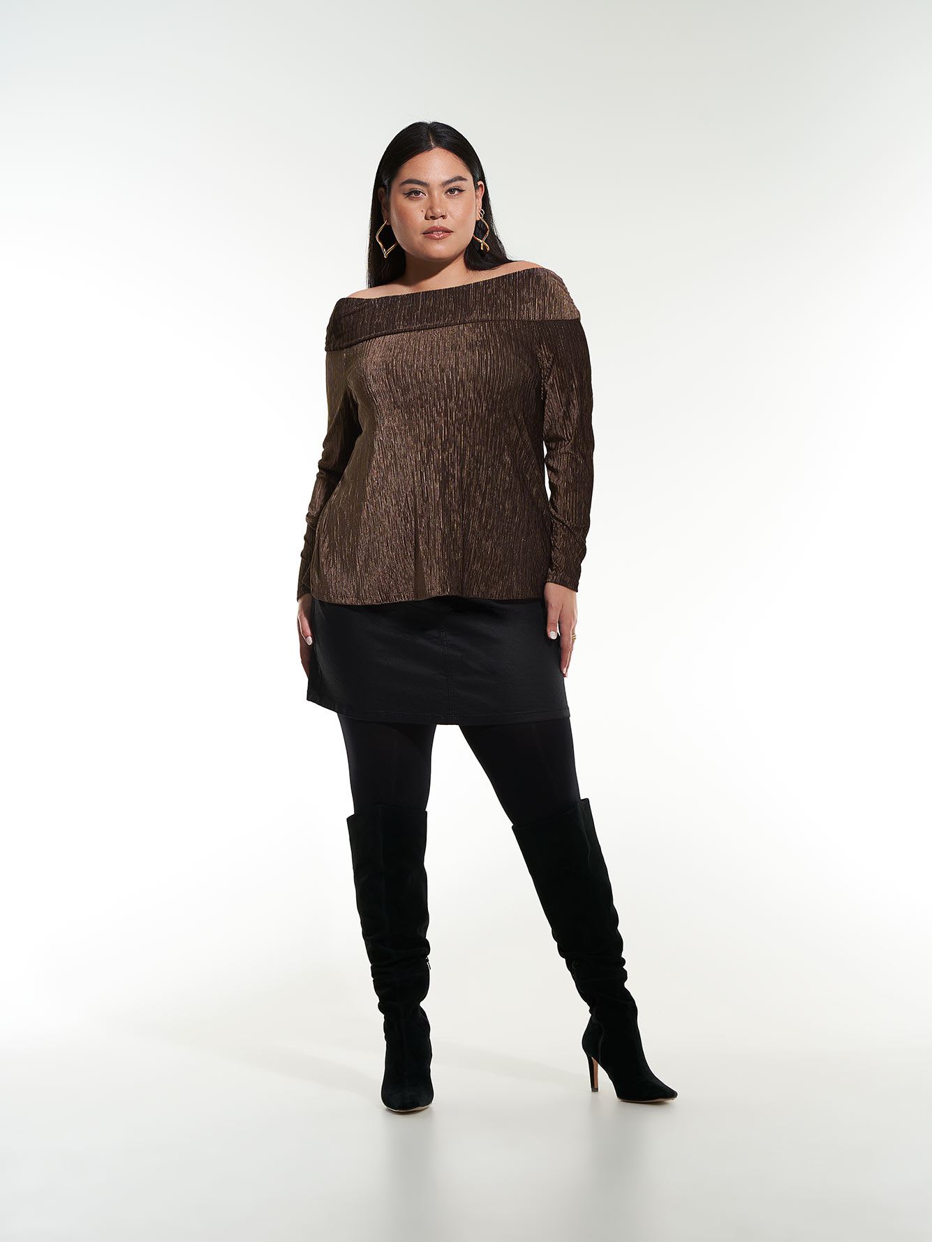 Off-Shoulder Velvet Knit Top - Addition Elle