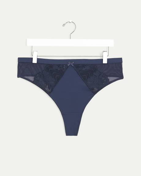 Culotte tanga en mesh, microfibre et dentelle - Déesse Collection
