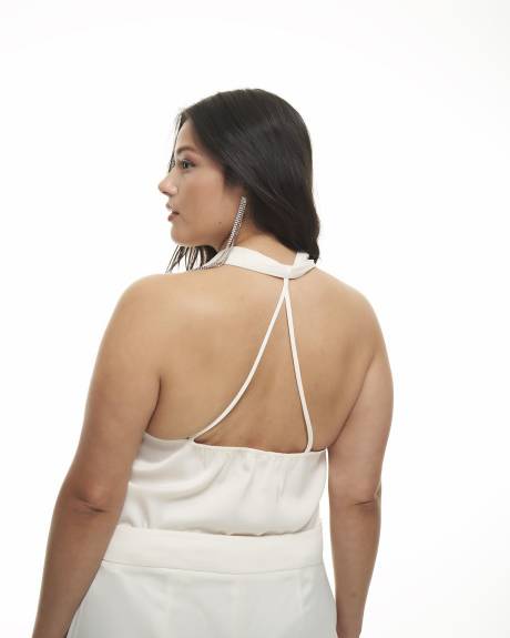 Camisole licou en satin blanc avec encolure en V - Addition Elle
