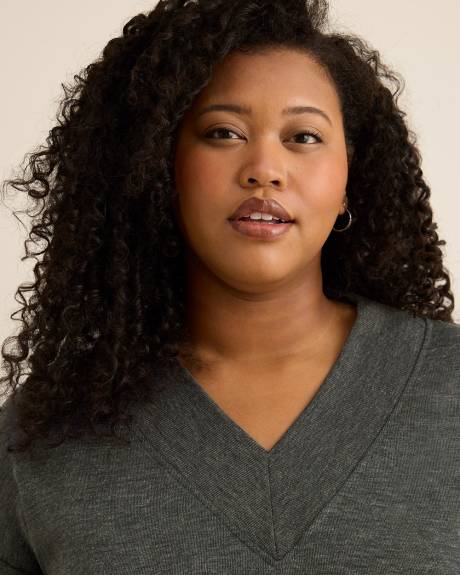 Dropped Shoulder Long-Sleeve V-Neck Top