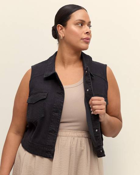 Veste boutonnée écourtée sans manches en denim, tissu responsable - d/C JEANS