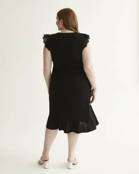 Black Ruffled Dress with Crochet Cap Sleeves