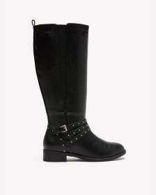 Extra Wide Width, Tall Black Boot with Thin Studded Straps