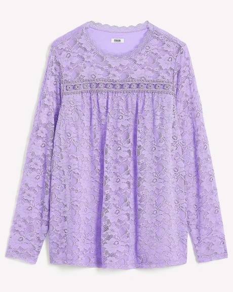 Long-Sleeve Crew-Neck Lace Top