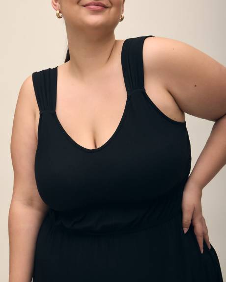 Responsible, Black Sleeveless Maxi Dress with Elastic Waist